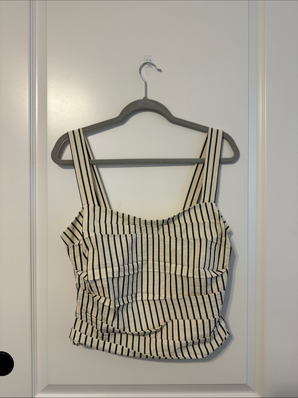 Lioness Cream and Black Striped Square-Neck Tank